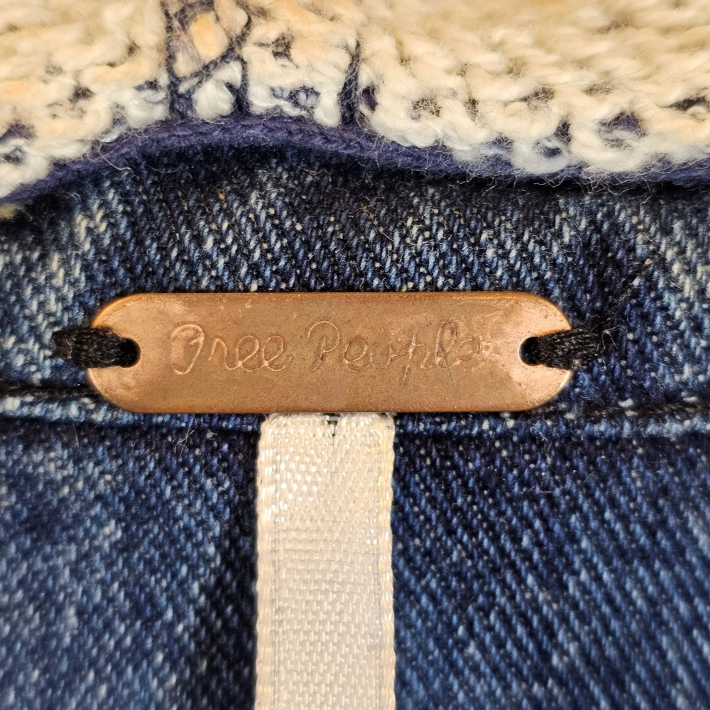 Free People Womens Mixed Media‎ Hooded Denim Jacket Blue Purple Distressed Small - Picture 5 of 9